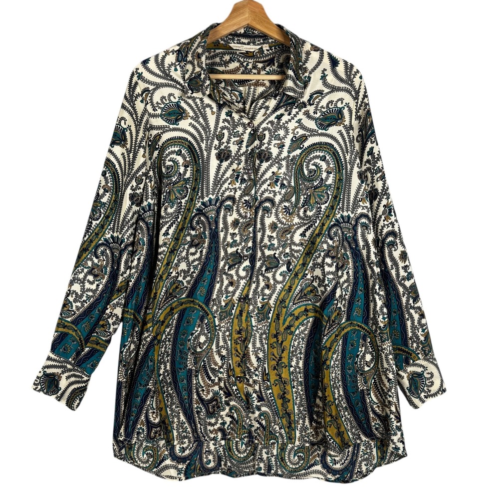 Gossip a Swedish Tale Paisley Print Long Sleeve Button Up Shirt Women Sz 2 Silk